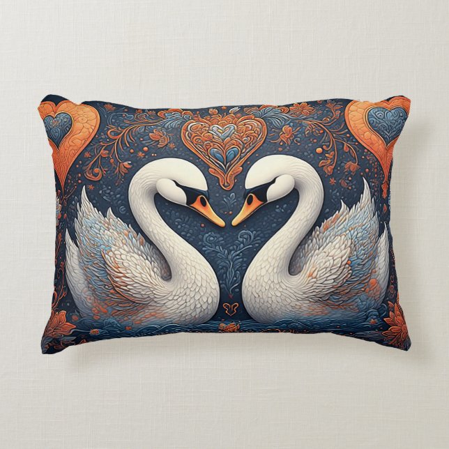 Eleganta svanar vid utsmyckade blommönster prydnadskudde (Framsidan)