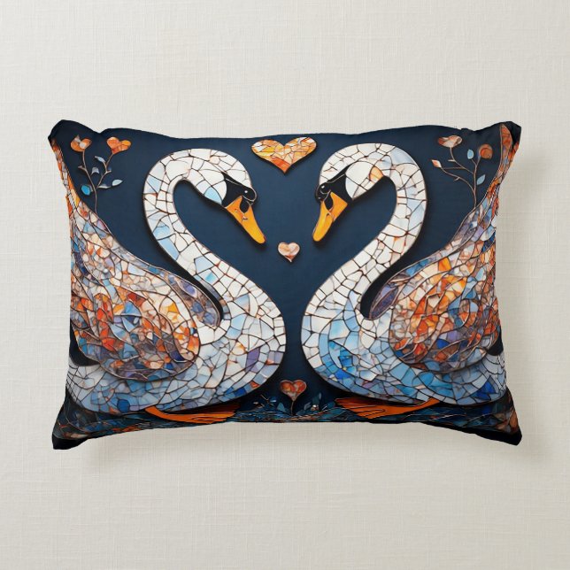Eleganta svanar vid utsmyckade blommönster prydnadskudde (Framsidan)