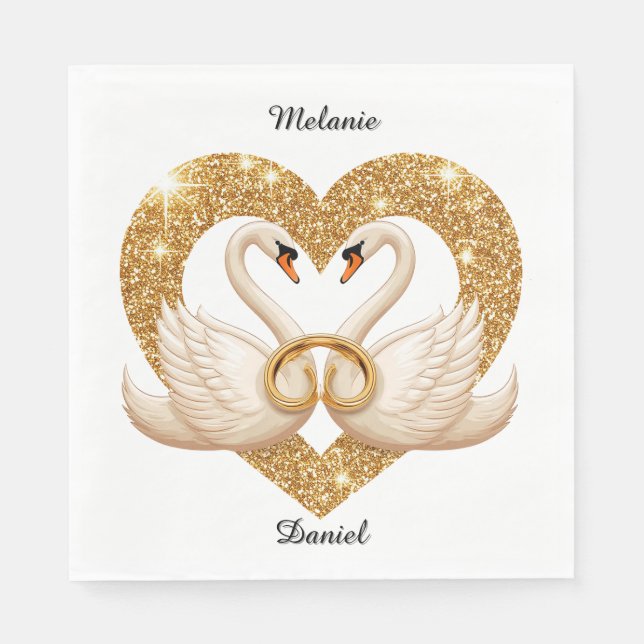 Eleganta svanars romantiska bröllopsbord pappersservett (Framsidan)