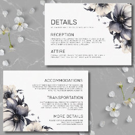 Eleganta svart vita blommande bröllopsdetaljer tilläggskort
