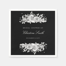 Eleganta svarta blommiga bröllopsdusch servetter