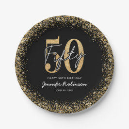 Eleganta svarta guld 50-årsfirande pappers tallrik