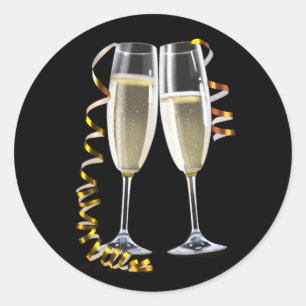 Eleganta svarta guld champagneglas-dekaler runt klistermärke