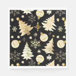 Eleganta svarta guld snöflingor julgran kulor pappersservett