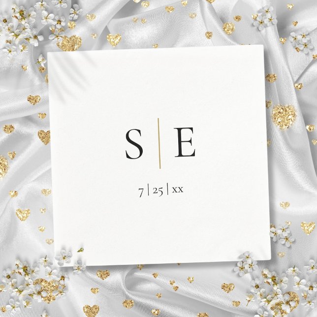 Eleganta svarta guldbelagda vigselfrukar med monog pappersservett (Elegant Black Gold Monogram Wedding Napkins)