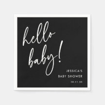 Eleganta svarta Hello Baby Shower servetter