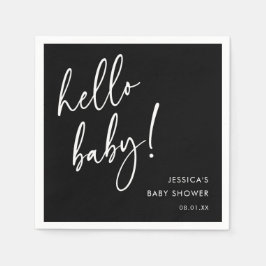 Eleganta svarta Hello Baby Shower servetter