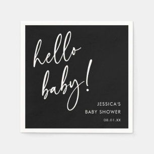 Eleganta svarta Hello Baby Shower servetter