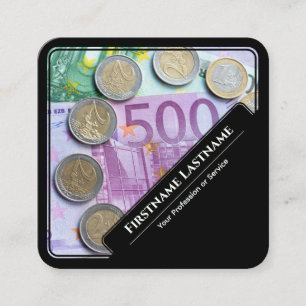 Eleganta svarta inramade euro-pengar finansiella e fyrkantigt visitkort