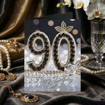 Eleganta svarta juveler pärlor och guld 90-årsdag