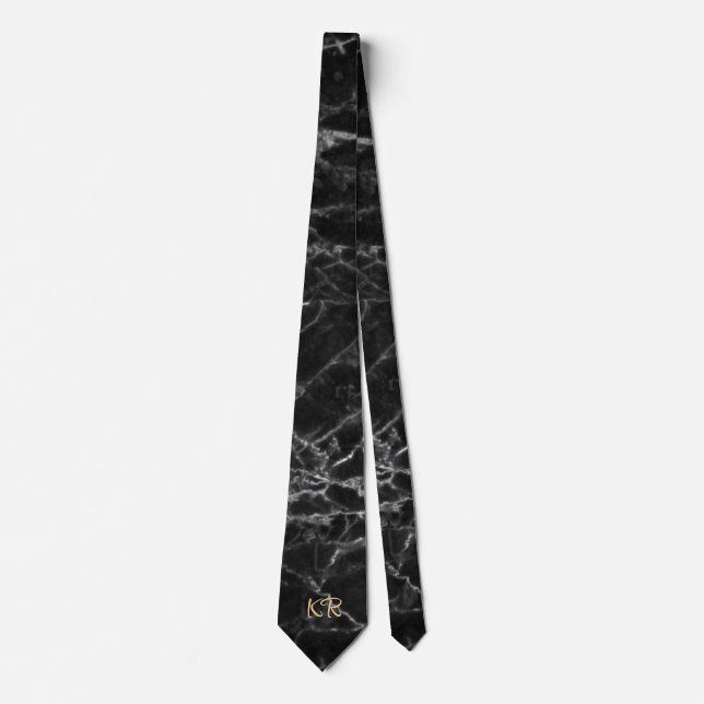 Eleganta svarta marmor Mönsterinitialer Slips (Framsida)