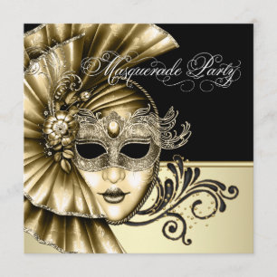 Eleganta svarta maskeradfest-inbjudningar i guld inbjudningar