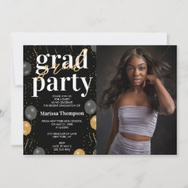 Eleganta svarta och guld ballonger Examen Foto Inbjudningar