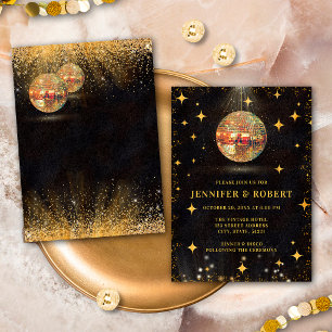 Eleganta svarta och gyllene glitter disko bollar b inbjudningar
