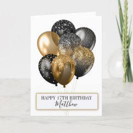 Eleganta svarta och gyllene glitterballonger födel kort