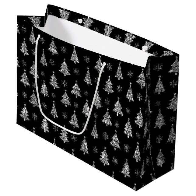 Eleganta svarta och silverglittrande julgranar (Framsidan Vinklad)