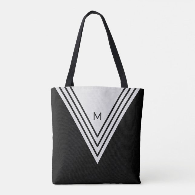 Eleganta svarta och silvergrå geometriska former tygkasse (Baksida)