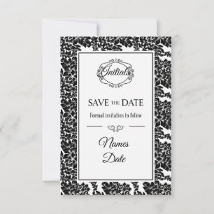 Eleganta svarta och vita Damaskus "Save the Date"- Spara Datumet