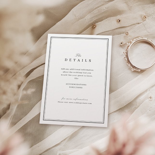 Eleganta svarta och vita minimalistiska bröllopsde tilläggskort (Elegant black and white minimalist wedding details enclosure card)
