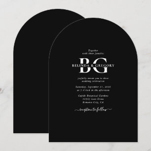 Eleganta svarta och vita monogram initialer bröllo inbjudningar