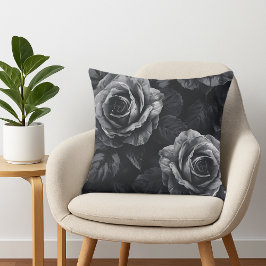 Eleganta svarta och vita monokroma rosor kudde