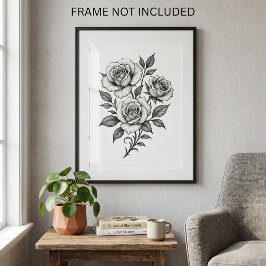 Eleganta svarta och vita rosor botaniska poster