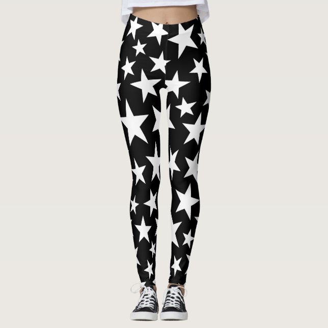   Eleganta svarta och vita stjärnor  Leggings (Framsida)