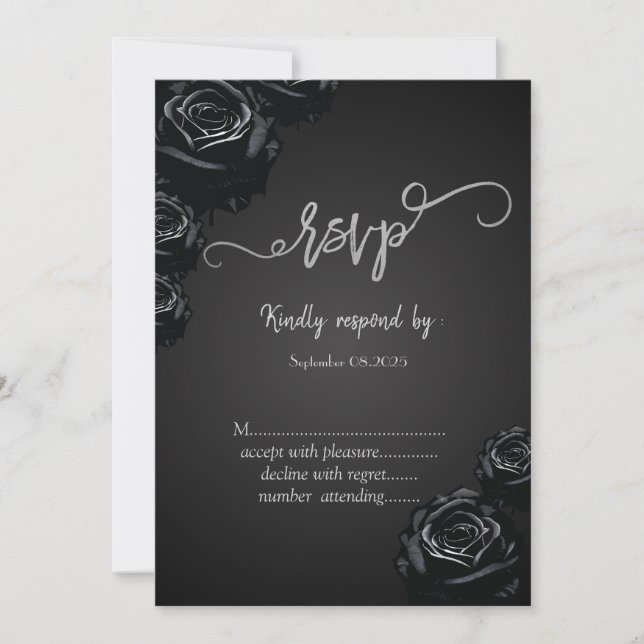 Eleganta svarta rosor gotisk RSVP-inbjudan Inbjudningar (Framsida)