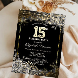 Eleganta Svarta Rosor, Ljus Svart 15-årsdag Inbjudningar