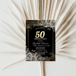 Eleganta Svarta Rosor, Ljus Svart 50-årsdag Inbjudningar