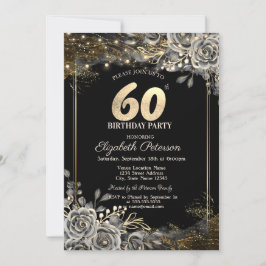 Eleganta Svarta Rosor, Ljus Svart 60-årsdag Inbjudningar