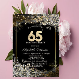 Eleganta Svarta Rosor, Ljus Svart 65-årsdag Inbjudningar