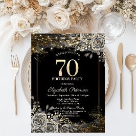 Eleganta Svarta Rosor, Ljus Svart 70-årsdag Inbjudningar