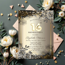 Eleganta svarta rosor, Strängljus 16-årsdag  Inbjudningar