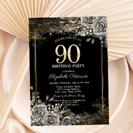 Eleganta svarta rosor, svarta ljus 90-årsdag inbjudningar