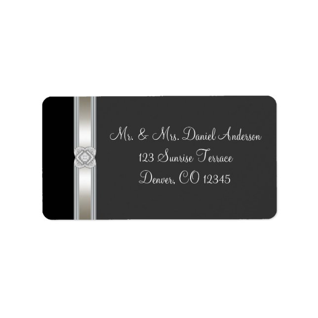 Eleganta svarta silver diamantband adressetiketter (Framsidan)