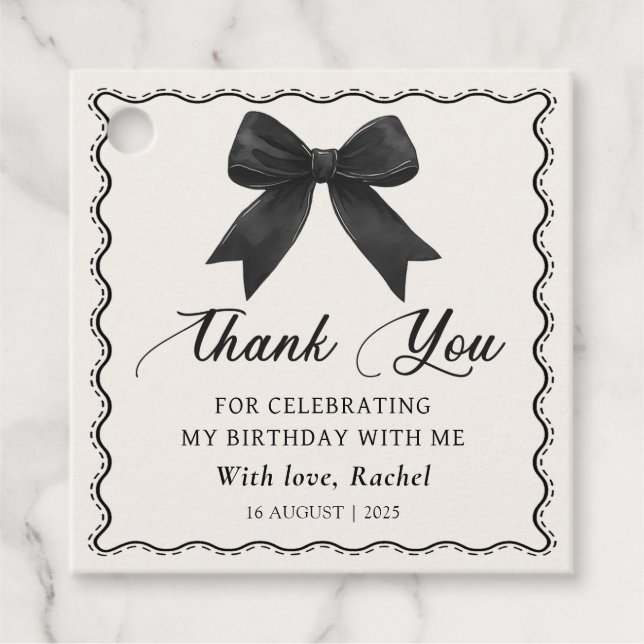 Eleganta svarta slinga födelsedagspresentkort gåvor etiketter (Framsida)