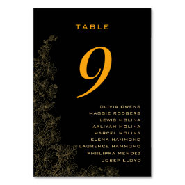 Eleganta svarta subtila blommönster namn bordsnummer