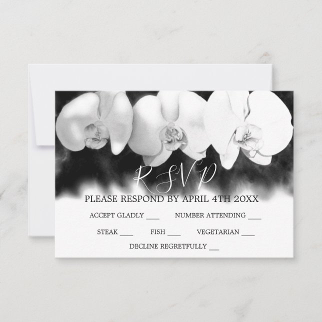 Eleganta svarta vita akvarellorkidéer RSVP OSA Kort (Framsida)