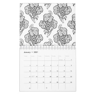 Eleganta svarta vita druvklasar Vin fruktälskare Kalender