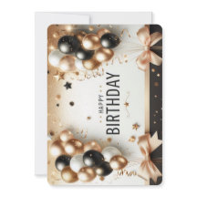 Eleganta svarta vita och guld ballonger Grattis på