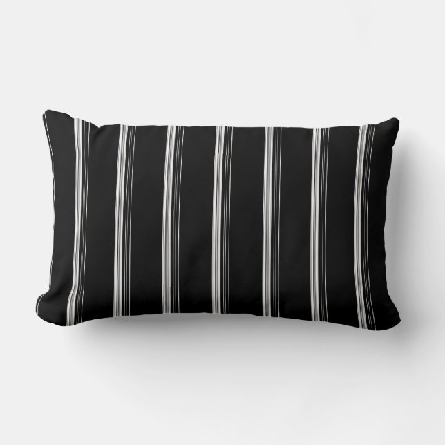 Eleganta svarta vita randiga  lumbarkudde (Framsida)