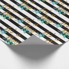 Eleganta svartvita randar med blåttblommigt presentpapper