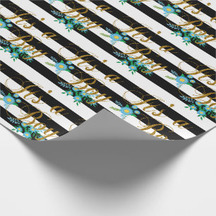Eleganta svartvita randar med blåttblommigt presentpapper
