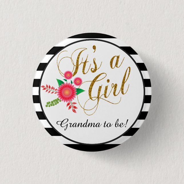 Eleganta svartvita randar med rosa blommigt knapp (Framsida)