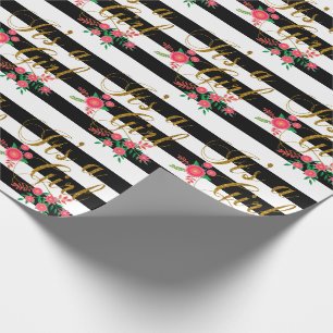 Eleganta svartvita randar med rosa blommigt presentpapper