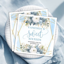Eleganta Sweet Sixteen Blå och Guld Grönska Servet