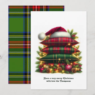 Eleganta Tartan Julmysiga Rutmönstrade Kuddar Julkort