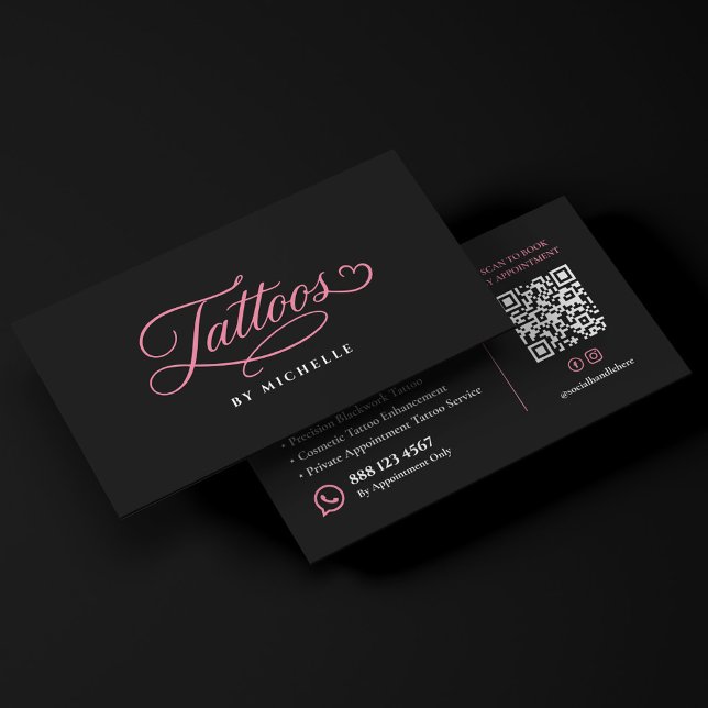 Eleganta tatueringar Script Tattooist Rosa Svart Visitkort (Elegant Tattoos Script Tattooist Pink Black Business Card
)