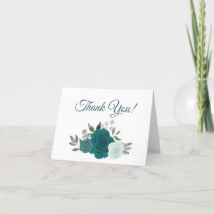 Eleganta teal akvarellrosor Boho bröllopsfoto Tack Kort